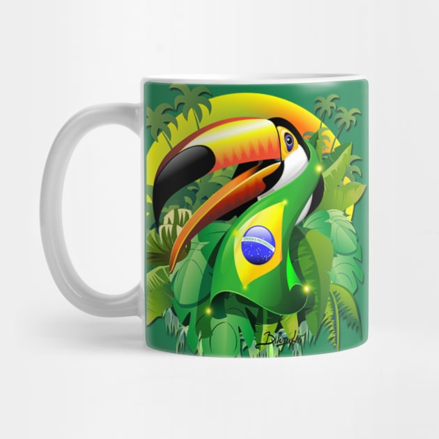 Toco Toucan with Brazil Flag by BluedarkArt